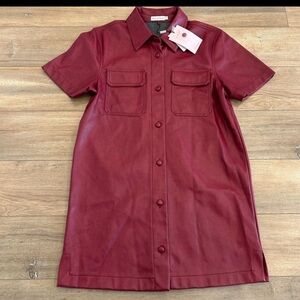 7 For All Mankind  Faux Leather Vegan Button Down Shirt Dress  Size Medium